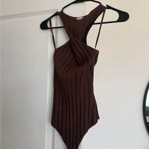 Abercrombie & Fitch Chocolate Ribbed Halter Bodysuit